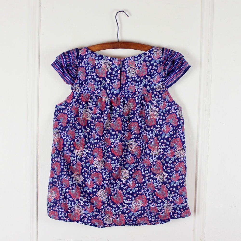 Madewell Blue Floral Blouse with cropped Flutter Sleeves size XS - Picture 4 of 7